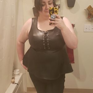Faux leather peplum top